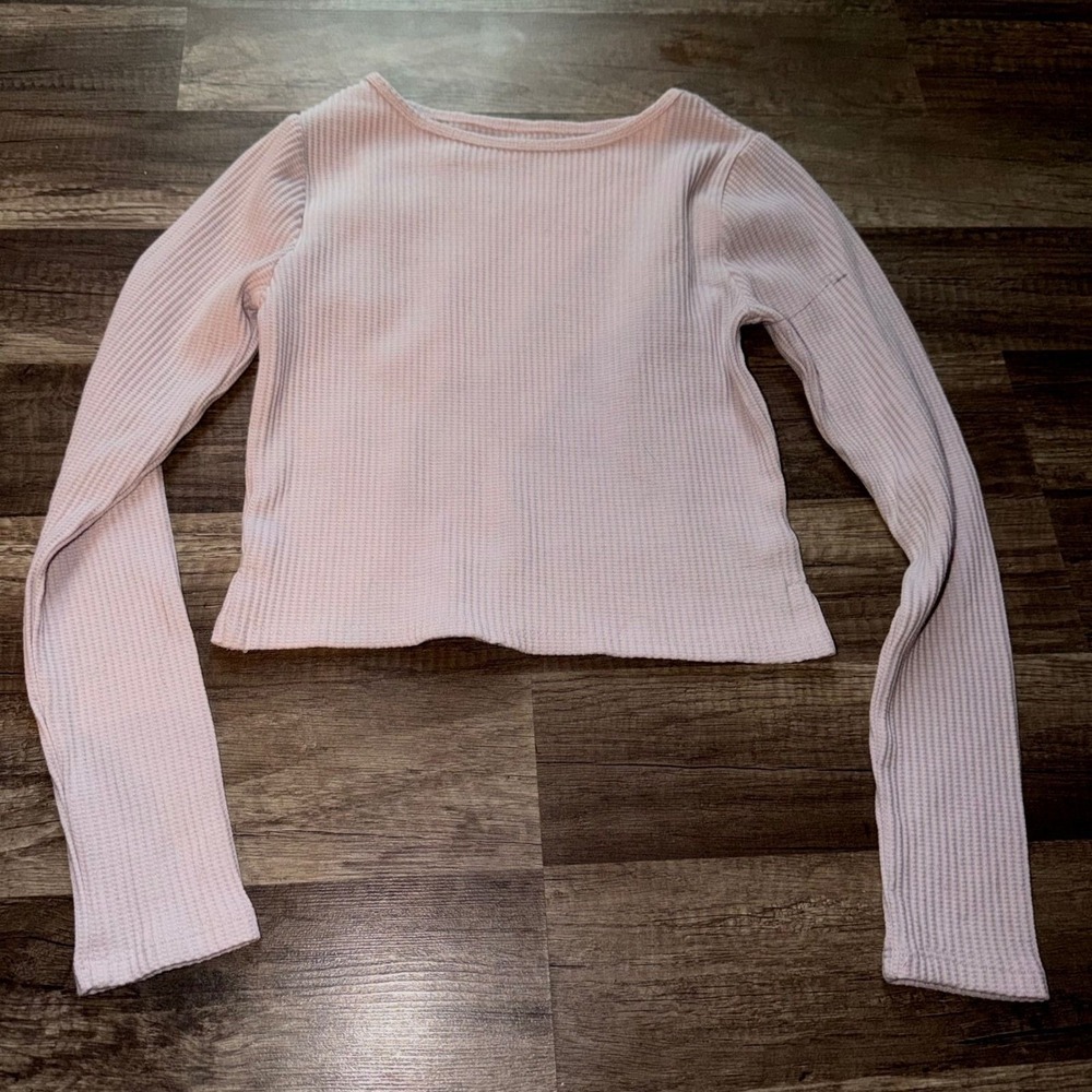PacSun Your Favorite Long Sleeve Thermal Waffle Knit Top Light Pink XS